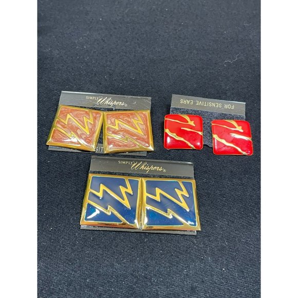 Vintage 80's Simply Whisper Square Earrings Bundle Of 3 Sets - Picture 1 of 4